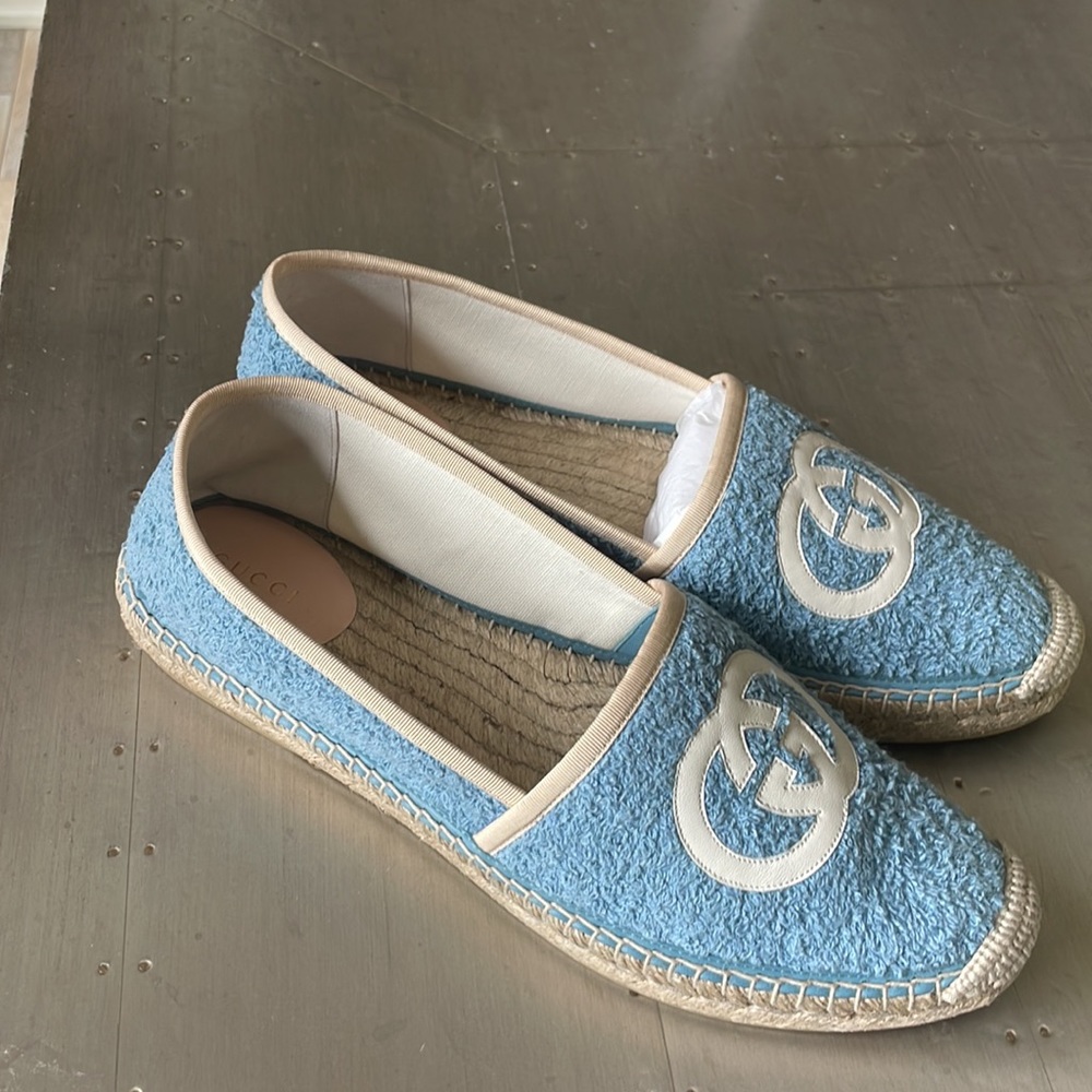 Gucci blue terrycloth fabric espadrilles flats sz 41.5 - Picture 7 of 14